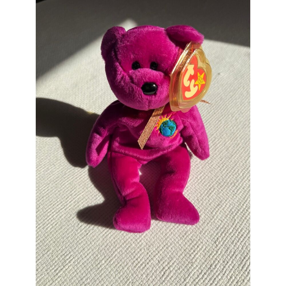 Ty Beanie Baby Millenium Bear Magenta 1999 With Tag "Millenium" Spelling Error